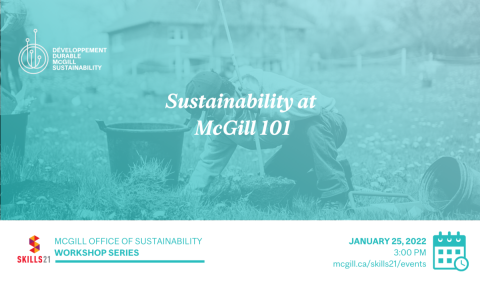 Poster for Sustainability at McGill 101 hosted on Jan. 25, 2022 at 3 PM