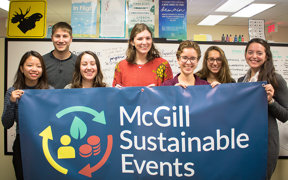 McGill Sustainable Events Consultants: (L-R): Alexis Ocampo, Jeff Tétrault, Emma Willinger, Tessa Murray, Sabrina Gagnon, Kalli Glanz, Tamara Mitchell