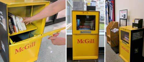 collage of three different perspectives on the Little free library box in Leacock