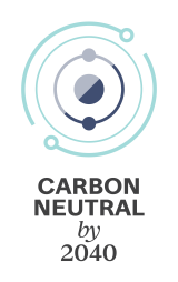 Carbon atom graphic depicting carbon neutrality by 2040.