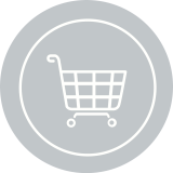 Circle icon with a shopping cart in the centre