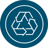 Circle icon with a recycling symbol in the middle