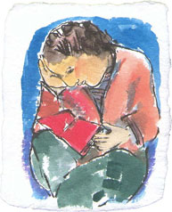 Painting of a person reading.