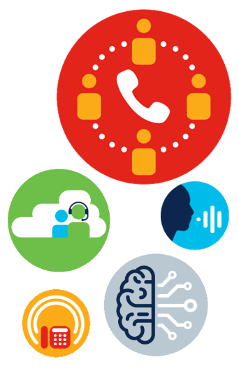 Icons for communicating: calling, speech, headset, telephone, connecting people