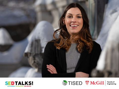 Claire Gibson with sedtalks, tised and mcgill logos