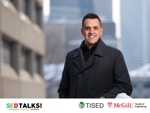 Breno Sequeira with tised, sedtalks and mcgill logos