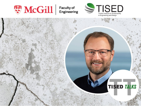Eric masanet with a slab concrete and mcgill engineering, tised and tisedtalks logos