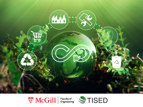 a world with sustainability icons with tised and mcgill engineering logo