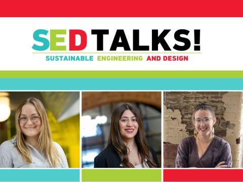 SEDTALKS logo with sustainability, engineering and design and Asia Vighi , Faezeh Pazoki, Anna Halepaska 