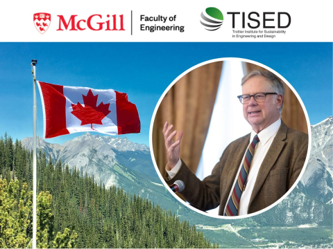 bruce lourie, canadian flag over mountains mcgill engineering and tised logo