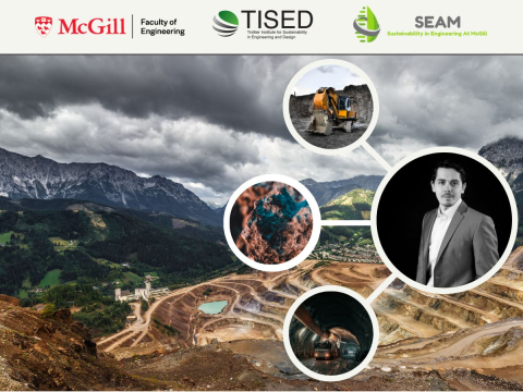 mcgill engineering, tised and seam logo, mining site with three bubbles with equipment and alp bora