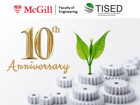 mcgill engineering and tised logo with a stem in gears and 10th anniversary writing