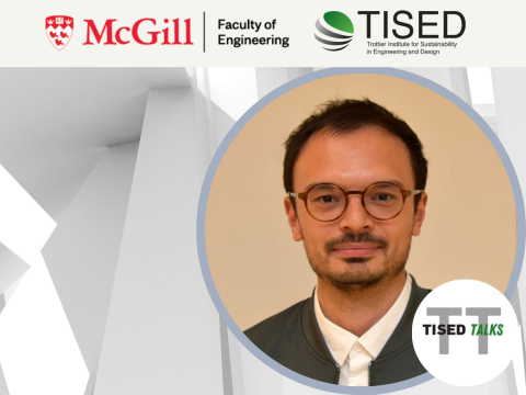 mcgill engineering, tised and tisedtalk logo and salmaan craig with white columns