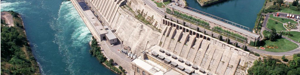 Aerial view of a dam.