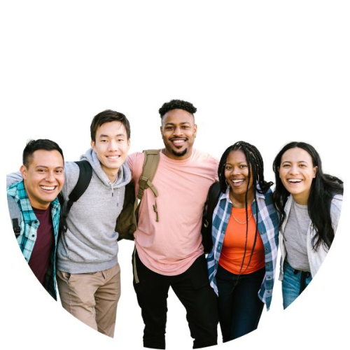 group of 5 students male and female looking at the camera