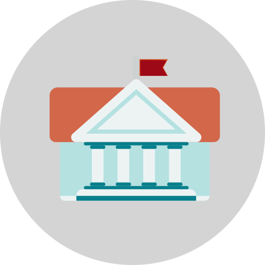 graphic icon with university building inside a grey circle