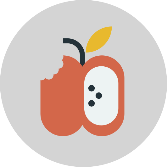 graphic icon with apple inside a grey circle