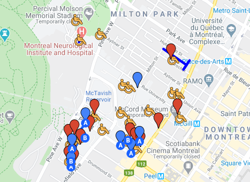 McGill downtown campus accessible parking map.