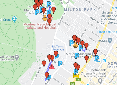 Visitor/public parking map for the McGill University downtown campus.