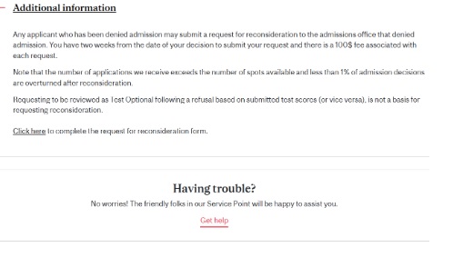 Screen shot of the "Additional Information" section of the McGill Applicant Portal 