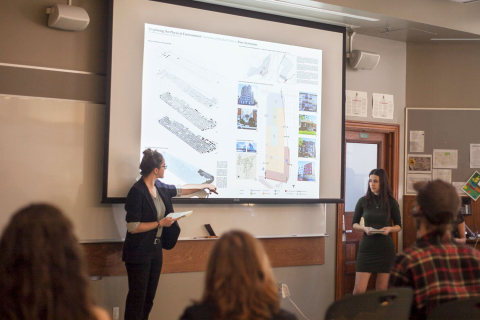 students presenting in studio