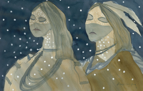 Leo Yerxa, Jeune couple sous la neige, McGill VAC 2018-042, protégé par le droit d'auteur Yerxa Estate recadré.