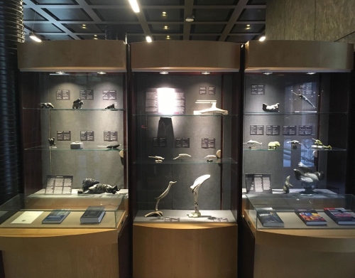 View of the cabinet display in the Nahum Gelber Library