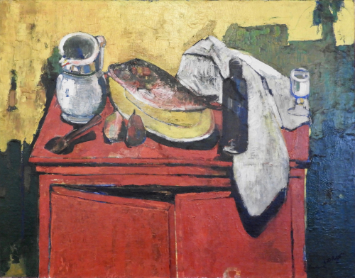 Bernard Lorjou, Le buffet rouge, unknown date, oil on canvas. Gift of Hélène V. Rubin and Lionel Rubin, B.C.L. '35. Restored with the support of the Lang family. © Association Bernard Lorjou