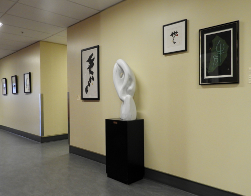 View of the display: Japanese prints and Peter Monk Sculpture