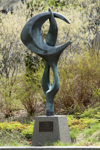 View of John Porretta's bronze sculpture Exaltation in the James Sculpture Garden