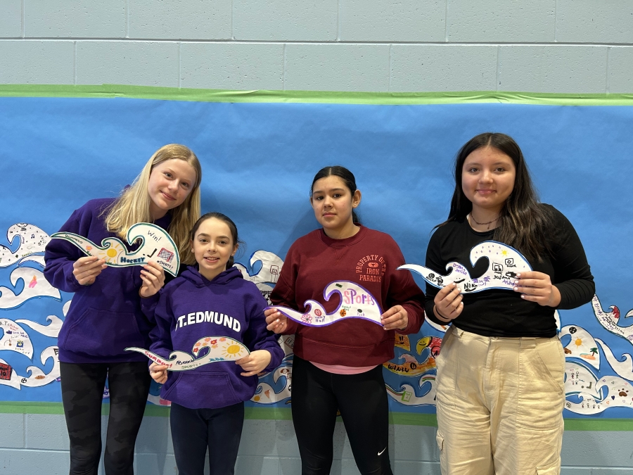 students holding their waves