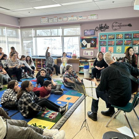 students watching presentation in classroom
