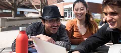 3 students working together at a laptop