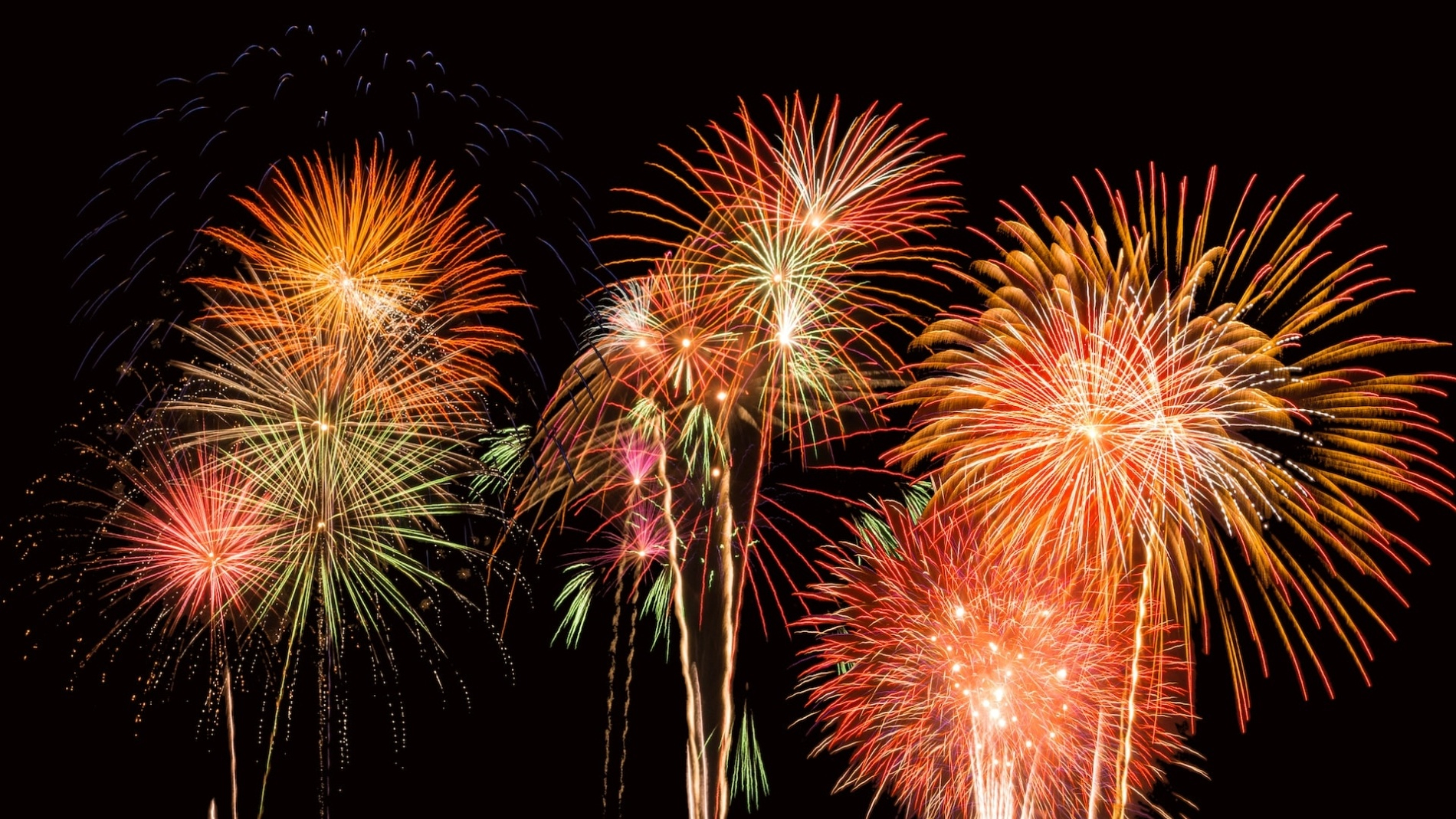 Orange fireworks mid-explosion with a black background