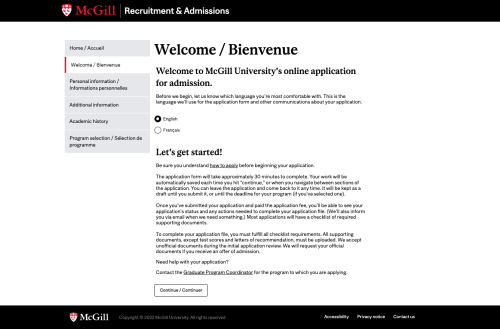 Screenshot of revised application form