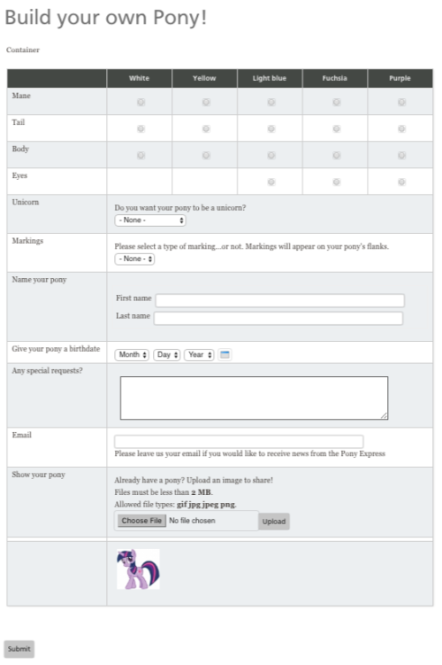 A complex order form combining various components using a Grid