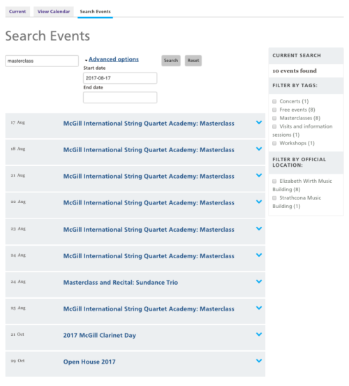 Channels Events Search | Search Events display