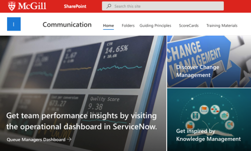 a SharePoint homepage with attractive images and menu