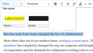 In CKEditor 5 text is highlighted, the avaialble CSS classes are listed