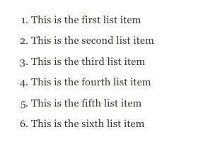 Ordered list example with 6 list items