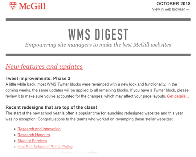 Screenshot of WMS Digest, October 2018