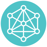 Icon of a network: a hexagram with a dot in the middle, all points connected to each other by lines.