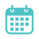 Teal icon of a monthly calendar