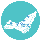 Icon of a map of montreal with location markers signifying health resources