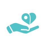 Icon of an open palm with the Student Wellness Hub's heart logo floating above