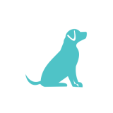 Icon of a seated dog, in turquoise.