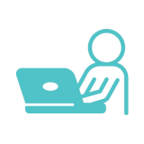 Icon: teal, person seated at laptop