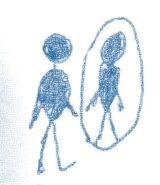 Stick figure looking at reflection in a mirror